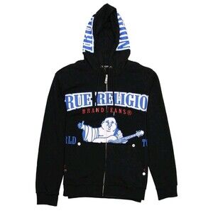 True Religion Icon Ra Exaggerated Men's Buddha Full Zip Hoodie 3XLarge Jet Black